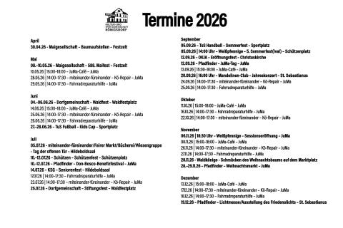 Terminübersicht Kultur- und Sportgemeinschaft